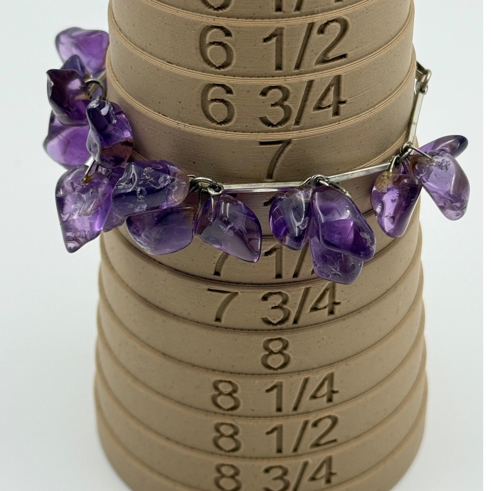 Amethyst Chip Bracelet Purple Raw Gemstone Tumbled Stone Silver Tone 7 Inch